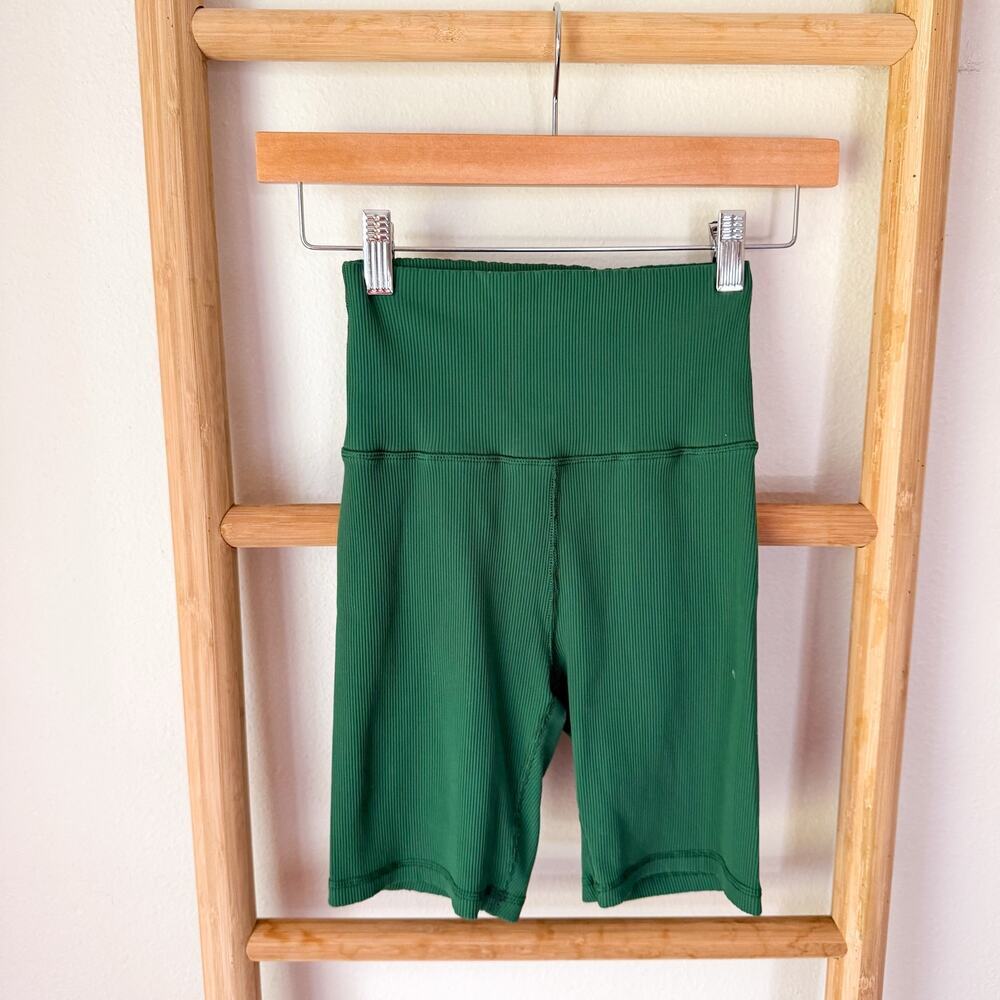 Aerie Ribbed Emerald Green High Rise Biker Shorts Stretch Activewear XS